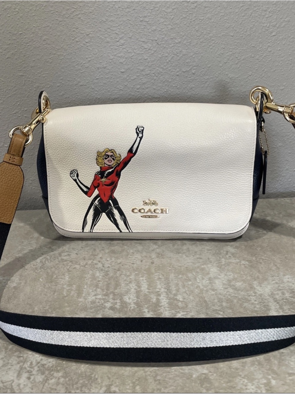 Coach White Leather Crossbody Bag with Red Graphic